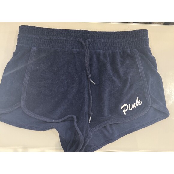 PINK Victoria’s Secret Navy Blue Logo Large Terry Boxy Shorts Sleep Bottom VS - Picture 1 of 5